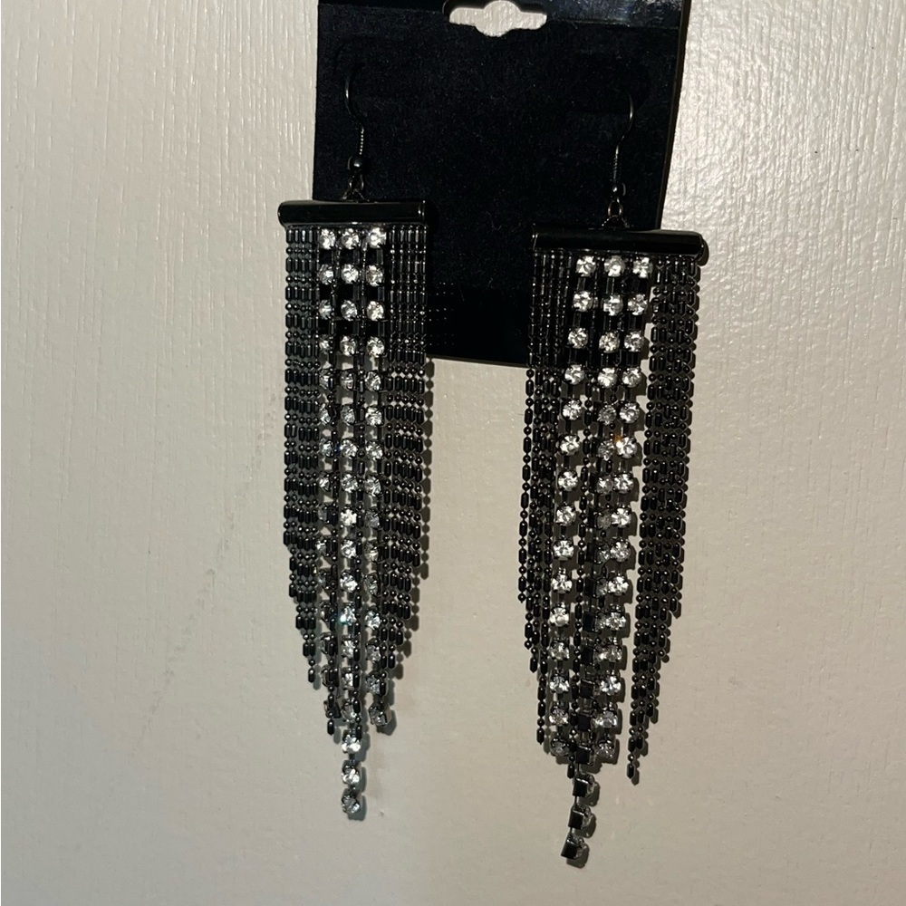 Sparkling Rhinestone And Chain 3 1/2” Chandelier Pierced Earrings